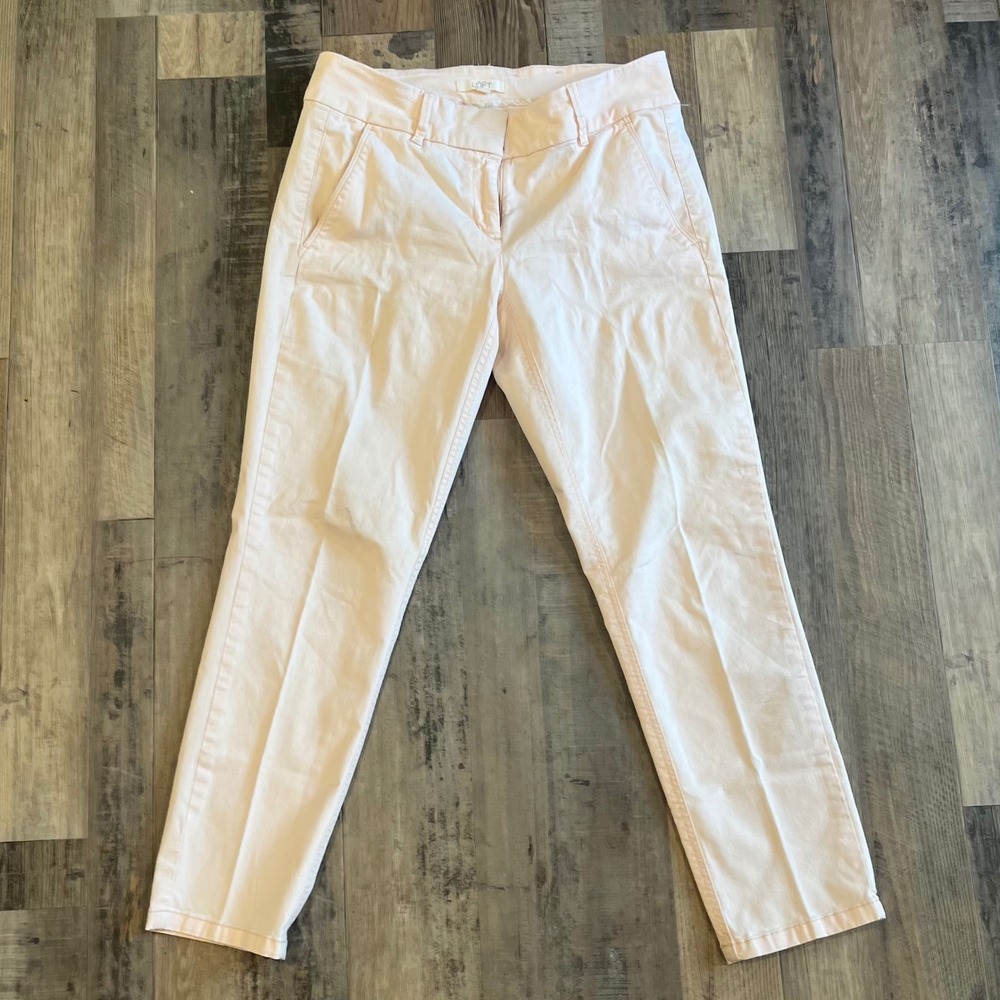 Loft Womens Pale Pink Slim Ankle Pants Size 4 Mid Rise Straight Leg Chino - Picture 2 of 7